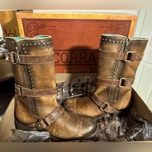 Corral Handcrafted Boots - Cognac Multi Straps and Studs WORN ONCE